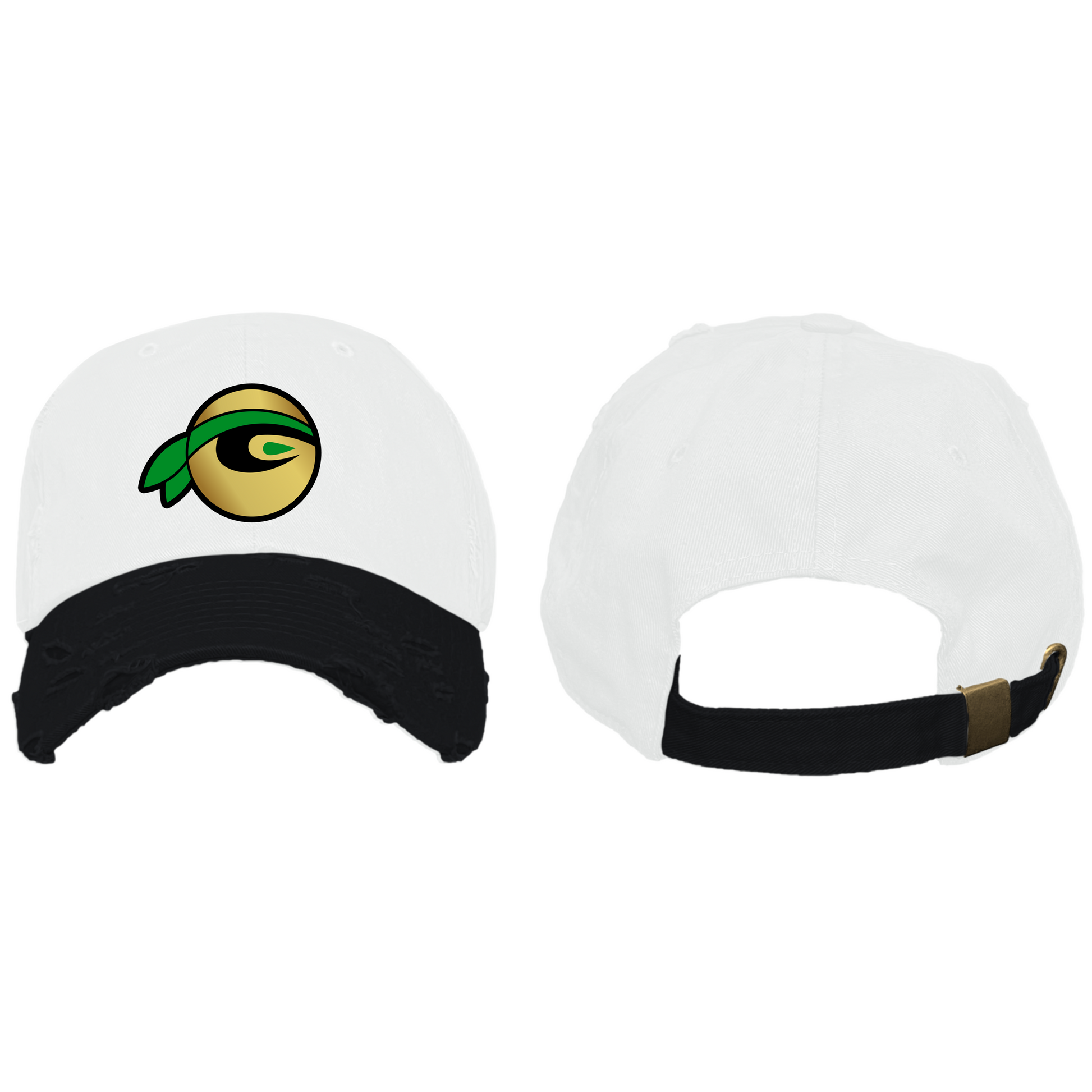 Green GavinJa Logo 2Tone White/Black Distressed Dad Hat